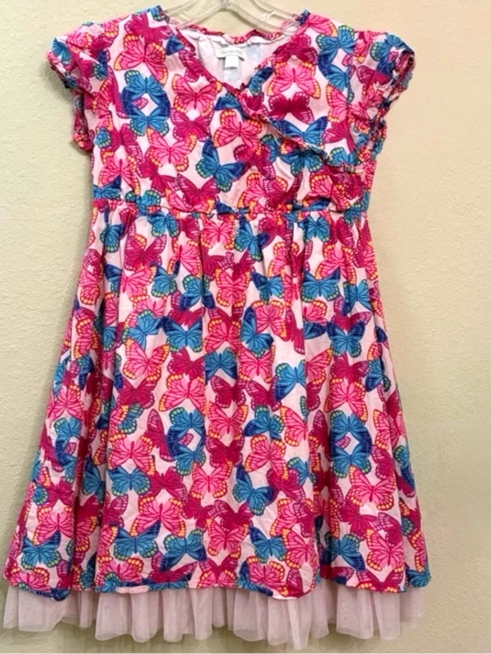 Girls Butterfly Print Party Dress - Pink & Blue